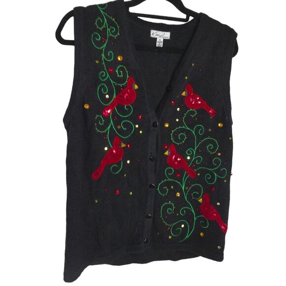 Vintage Kim Rogers Sweater Vest Cardinals Sequins Holiday Size Medium New - Picture 1 of 9